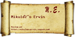 Mikulás Ervin névjegykártya