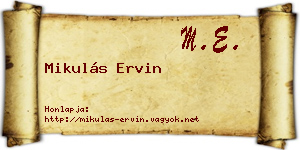 Mikulás Ervin névjegykártya